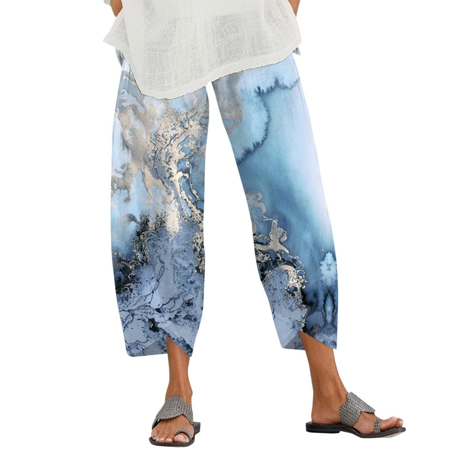 Slub Linen Loose Fashion Digital Printing Casual Pants