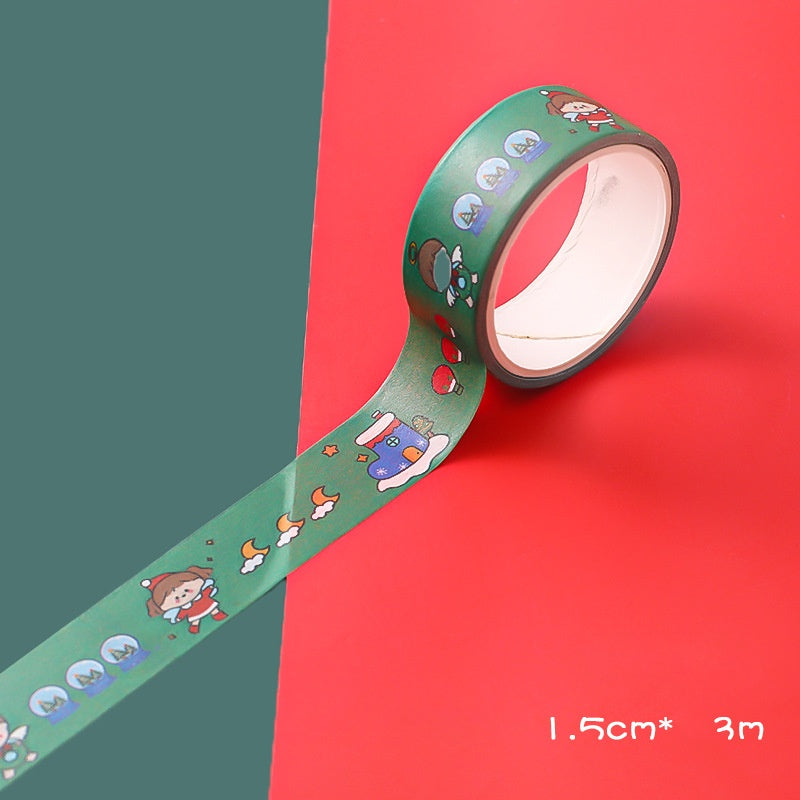 Cartoon Christmas And Paper Adhesive Tape Student Journal Material Diy Decorative Stickers Cute Girl