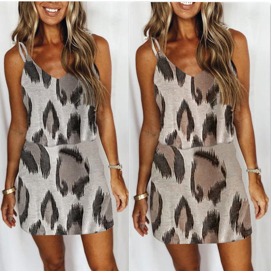 Women's Loose Print Sleeveless V-neck Dress