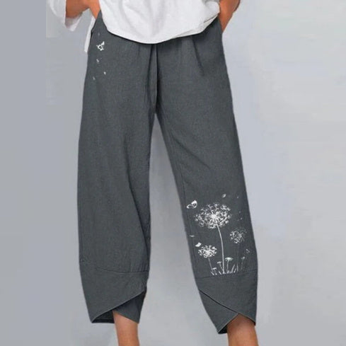 Slub Linen Loose Fashion Digital Printing Casual Pants