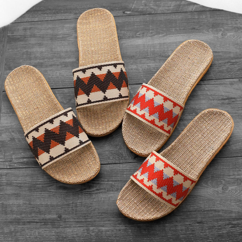 Indoor non-slip linen slippers