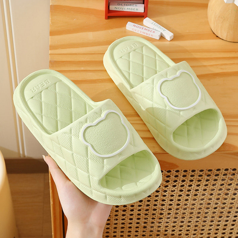 Rhombus Design Bear Slippers Indoor Non-slip Thick Soles Floor Bedroom Bathroom Slippers For Women Men Cute House Shoes