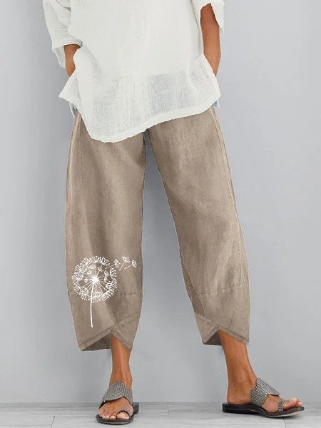 Slub Linen Loose Fashion Digital Printing Casual Pants