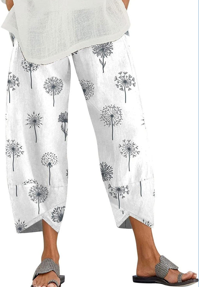 Slub Linen Loose Fashion Digital Printing Casual Pants