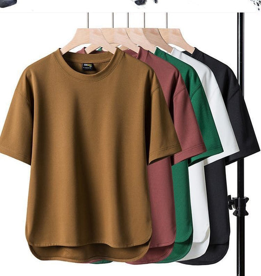 Men's Elbow-sleeved Top Cotton Short Sleeve Summer Round Neck Pullover Loose