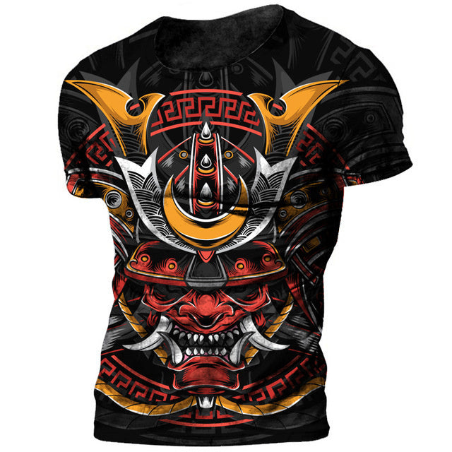 3D Men's T-shirt Samurai Printed T-shirt Loose Round Neck