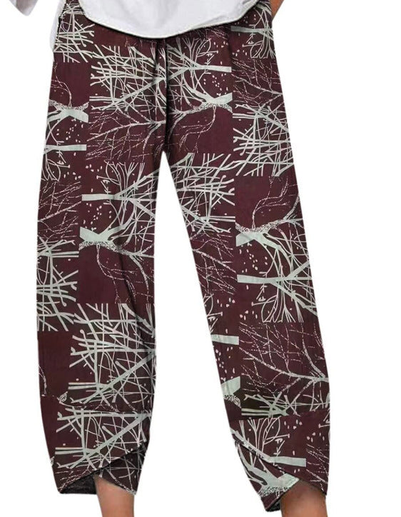 Slub Linen Loose Fashion Digital Printing Casual Pants