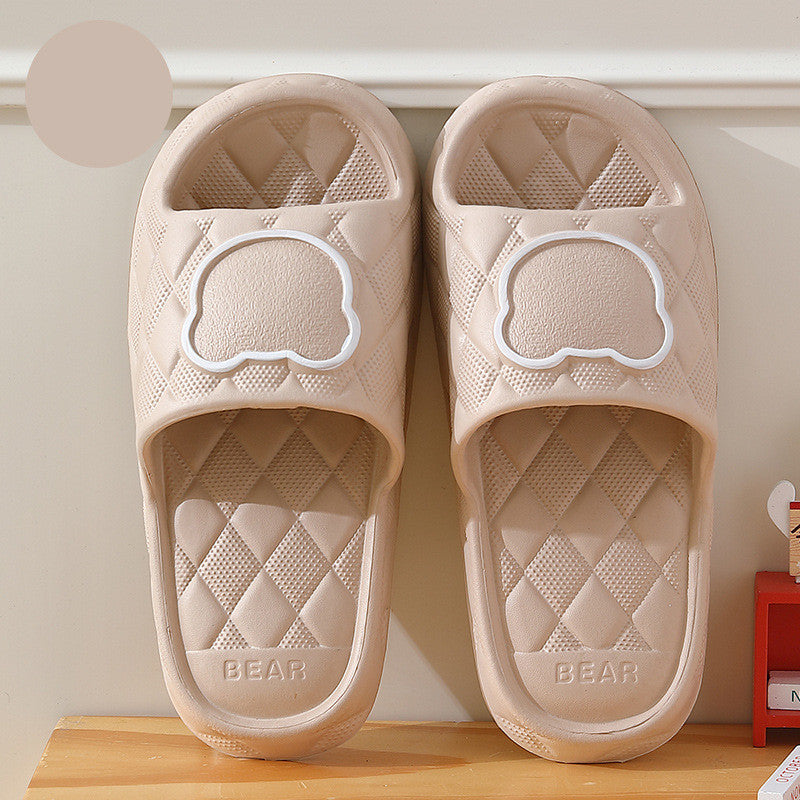 Rhombus Design Bear Slippers Indoor Non-slip Thick Soles Floor Bedroom Bathroom Slippers For Women Men Cute House Shoes