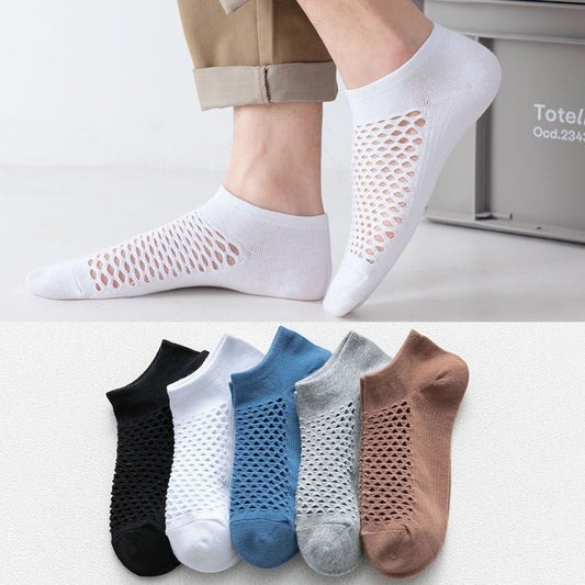 Men's Fashion Solid Color Low-cut Mesh Sweat-absorbing Cotton Socks