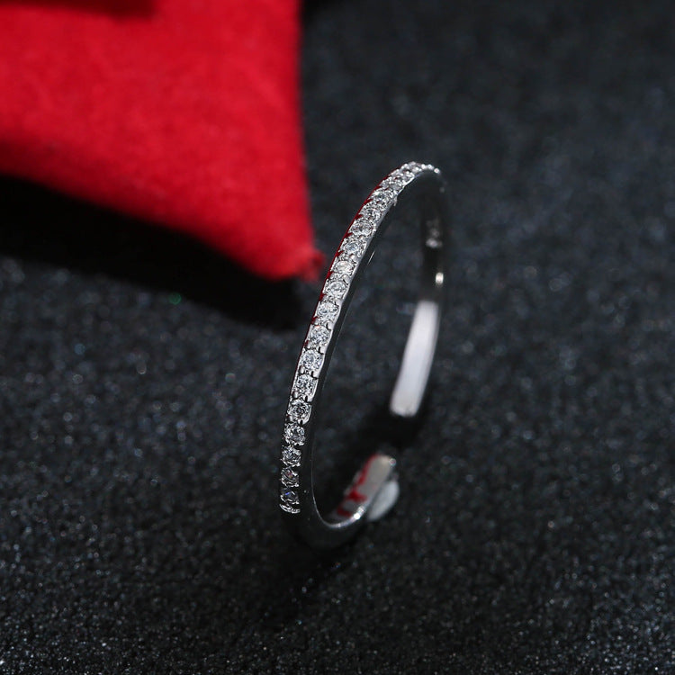 Simple 925 Sterling Silver Fine Row Diamond Ring