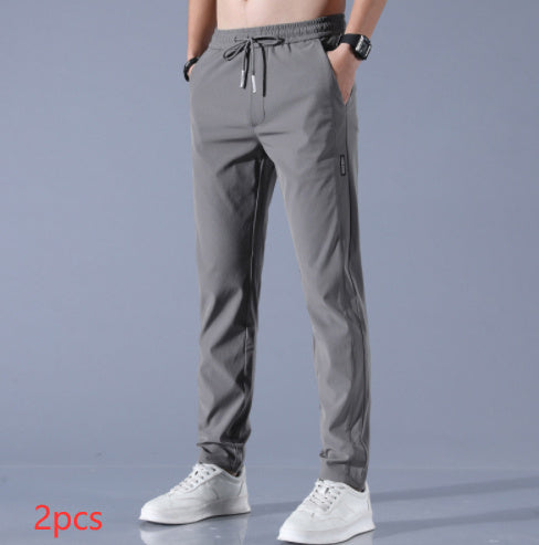 Summer Ice Silk Men's Stretch Breathable Straight Sports Trousers