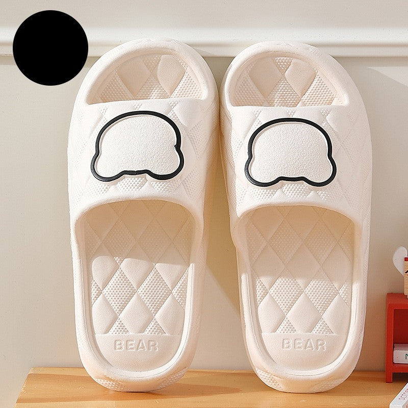 Rhombus Design Bear Slippers Indoor Non-slip Thick Soles Floor Bedroom Bathroom Slippers For Women Men Cute House Shoes