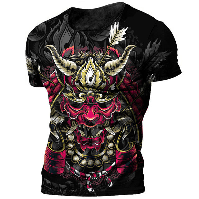 3D Men's T-shirt Samurai Printed T-shirt Loose Round Neck