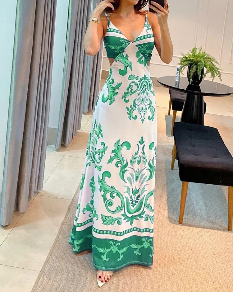 Summer Women's Hot Sale Casual Printing Cutout Sling Dress