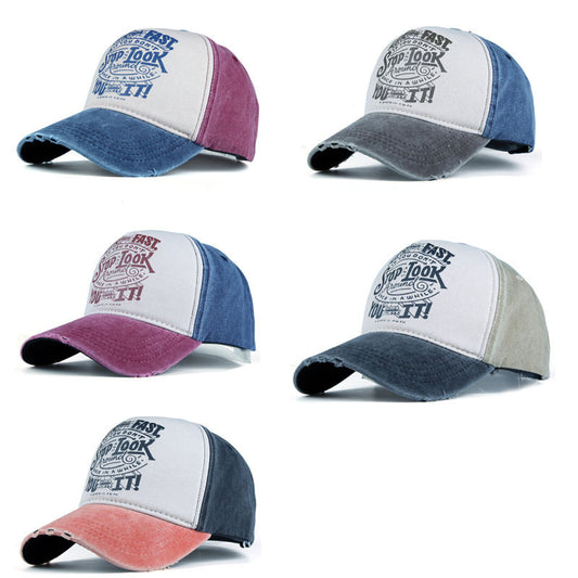 Cotton Blended Distressed Washable Motorcycle Baseball Cap