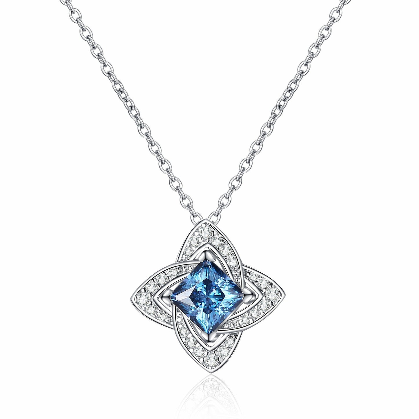 925 Sterling Silver Royal Blue Moissanite Necklace