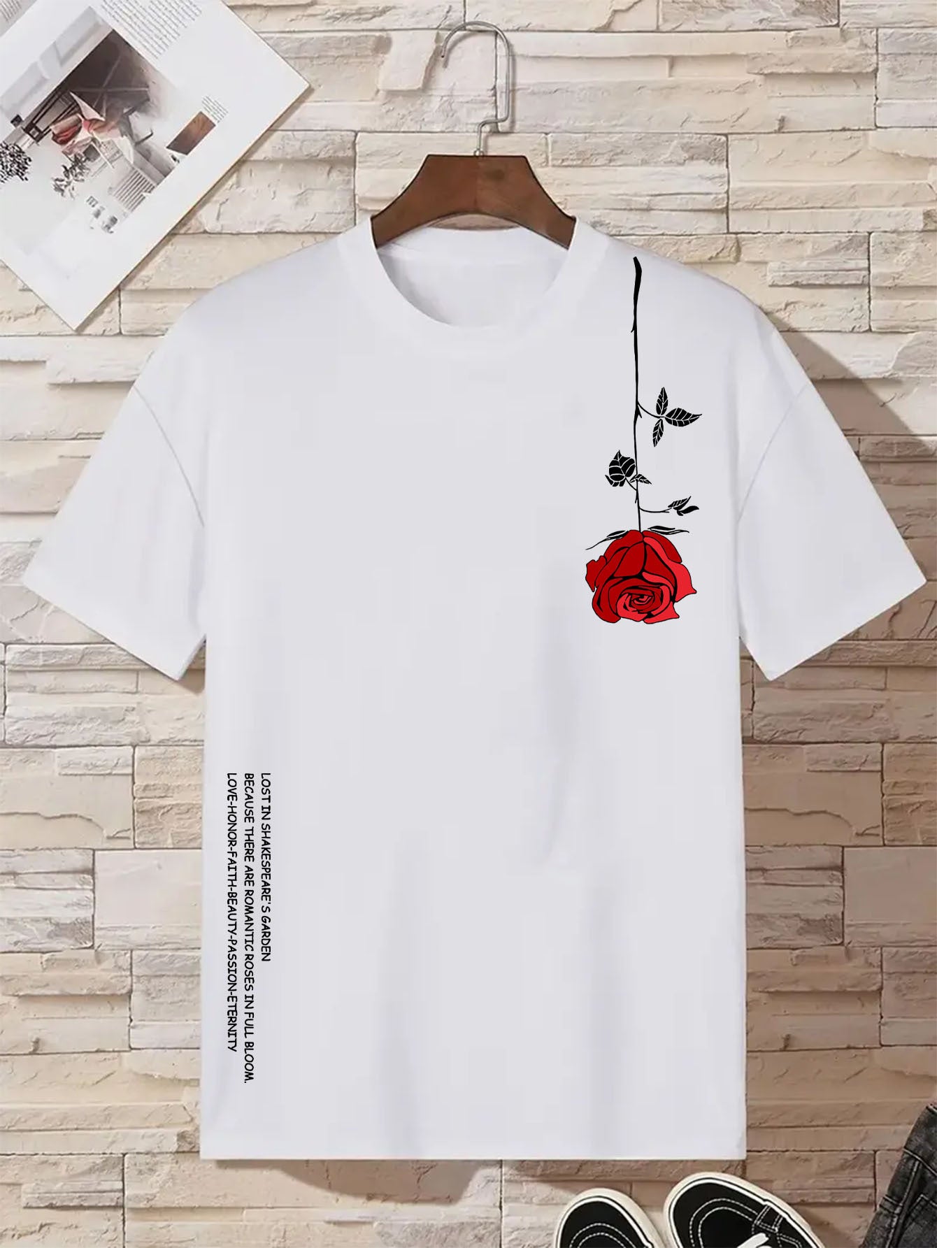 Retro Round Neck Short Sleeves Inverted Rose Print