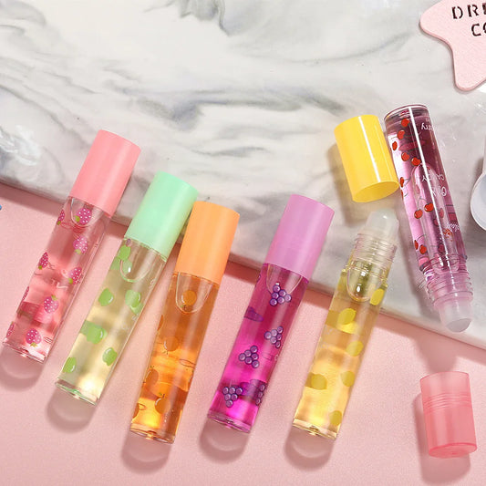 6 Colors Roll-on Fruit Oil Lip Balm Lip Oil Moisturizing Mirror Transparent Lip Oil Long Lasting Hydrating Lip Gloss Cosmetics