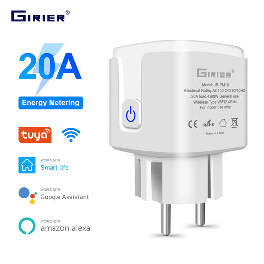 GIRIER Tuya Wifi Smart Plug 20A EU مقبس ذكي مع وظيفة مؤقت مراقبة الطاقة 4200 واط متوافق مع Alexa Google Home