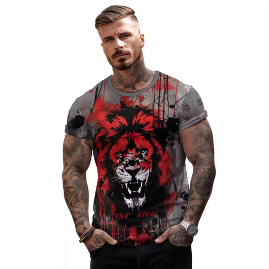 European And American 3D Printed Lion Loose Men's Clothing T-shirt