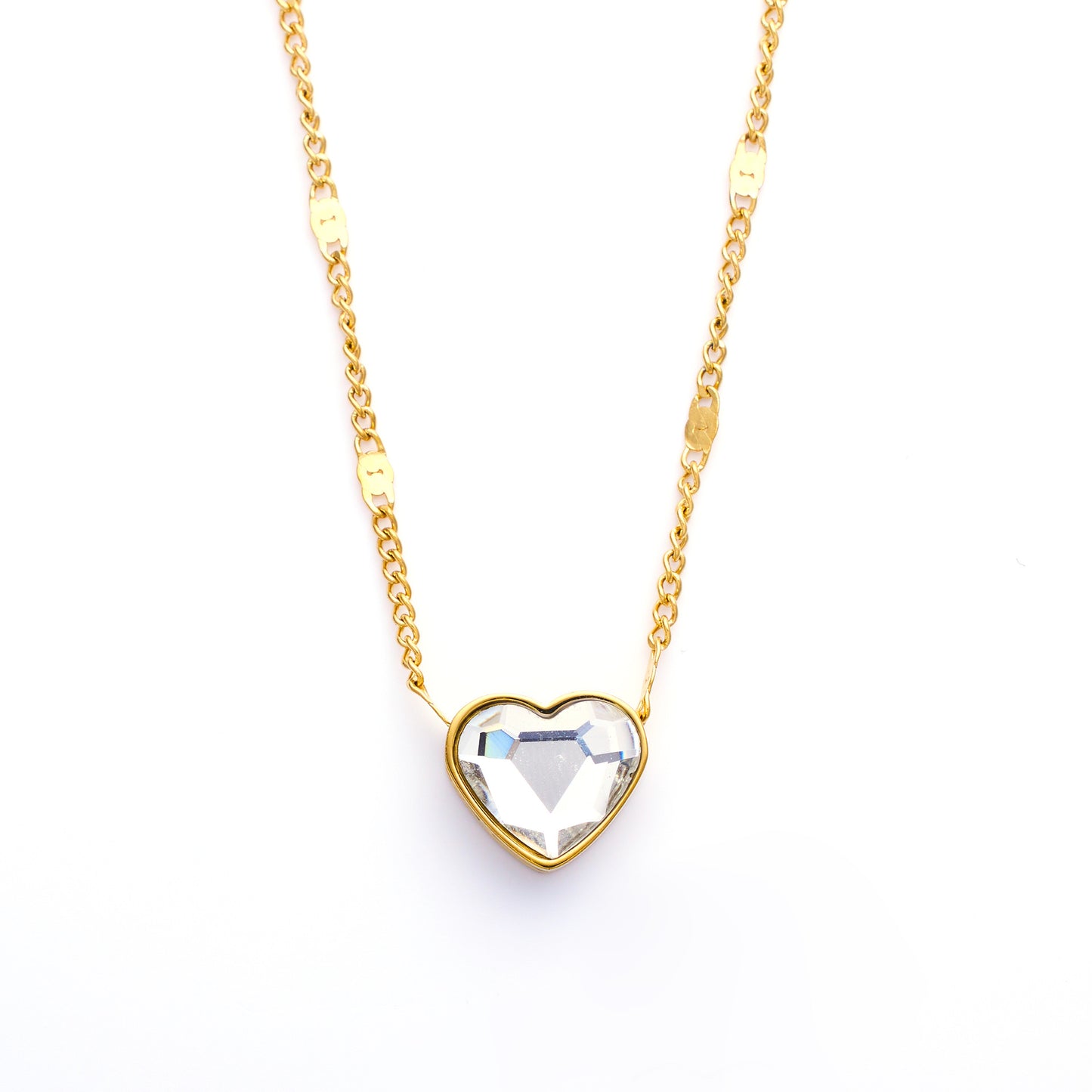 Stainless Steel Necklace With Diamonds Loving Heart Zircon Women