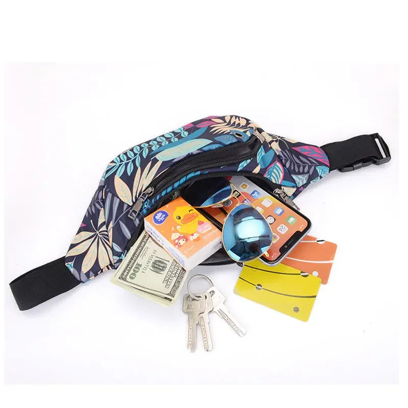 YoReAi Printed Leaves Waist Bag For Men Women Fashion Casual Men's Belt Bags Pouch Travel Female Banana Packs Kid Fanny Pack