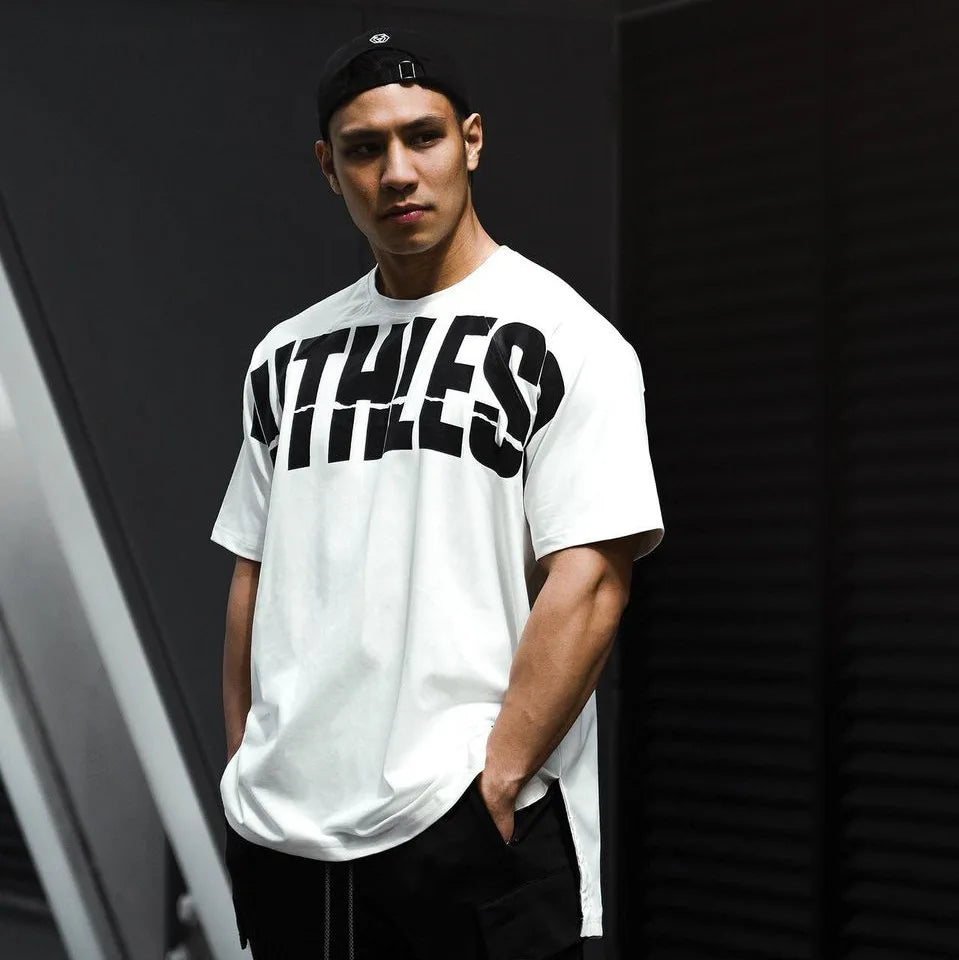 Men Tshirt Drop-shoulder Sleeve Loose Hip Hop Shirt Men Workout Gym Streetwear Harajuku Tee Shirts