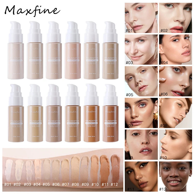 12 Color Matte Liquid Foundation Efficient Waterproof Sweat Proof Concealer Cream Light Thin Delicate Liquid Foundation Makeup