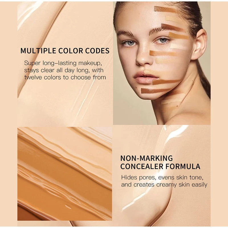 12 Color Matte Liquid Foundation Efficient Waterproof Sweat Proof Concealer Cream Light Thin Delicate Liquid Foundation Makeup