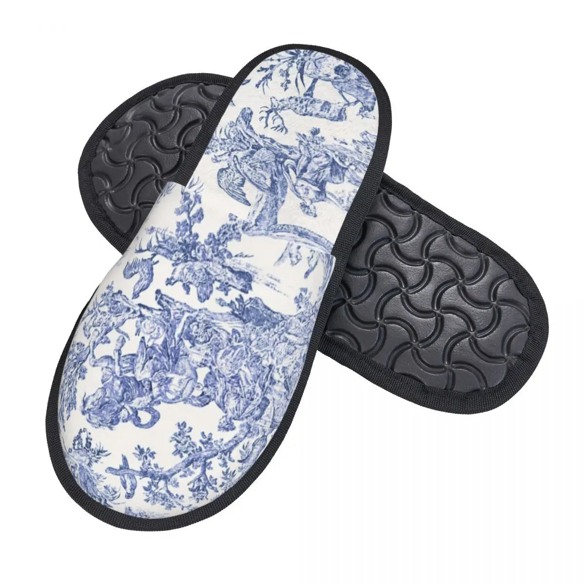 Custom Navy Blue Toile De Jouy Comfort Scuff With Memory Foam Slippers Women French Countryside Floral Hotel House Shoes