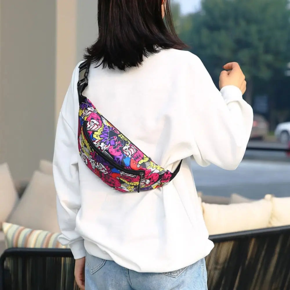 Flower Pattern Waist Bag Portable Large Capacity Printing Fanny Pack Nylon Waterproof Chest Bag