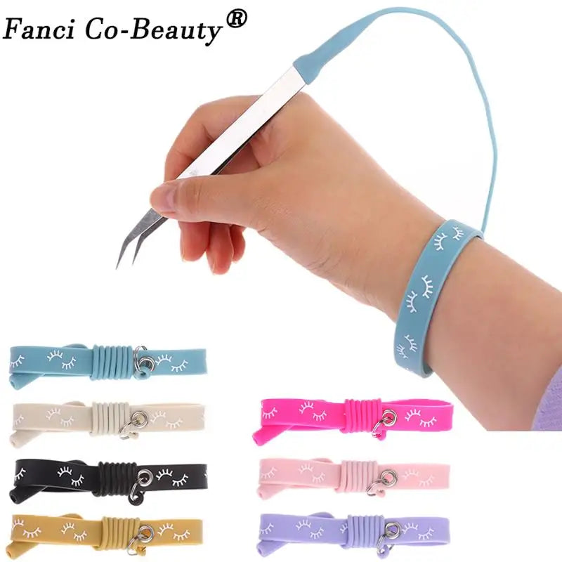 Silicone Wrist Strap Grafting Eyelash Tweezers for Extension Bracelet Cilia Tweezers Protector Auxiliary Lash Extension Supplies