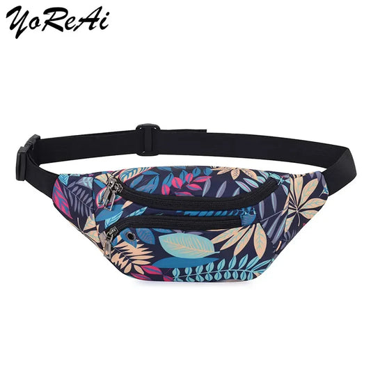 YoReAi Printed Leaves Waist Bag For Men Women Fashion Casual Men's Belt Bags Pouch Travel Female Banana Packs Kid Fanny Pack