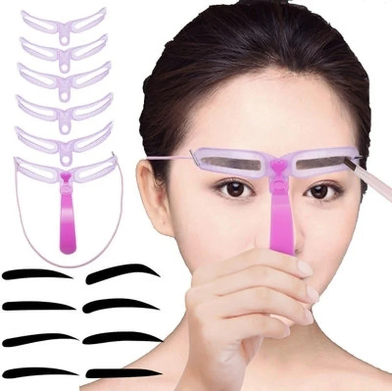 1 Set Reusable 8 In1 Eyebrow Shaping Template Helper Eyebrow Stencils Kit Grooming Card Eyebrow Defining Makeup Tools