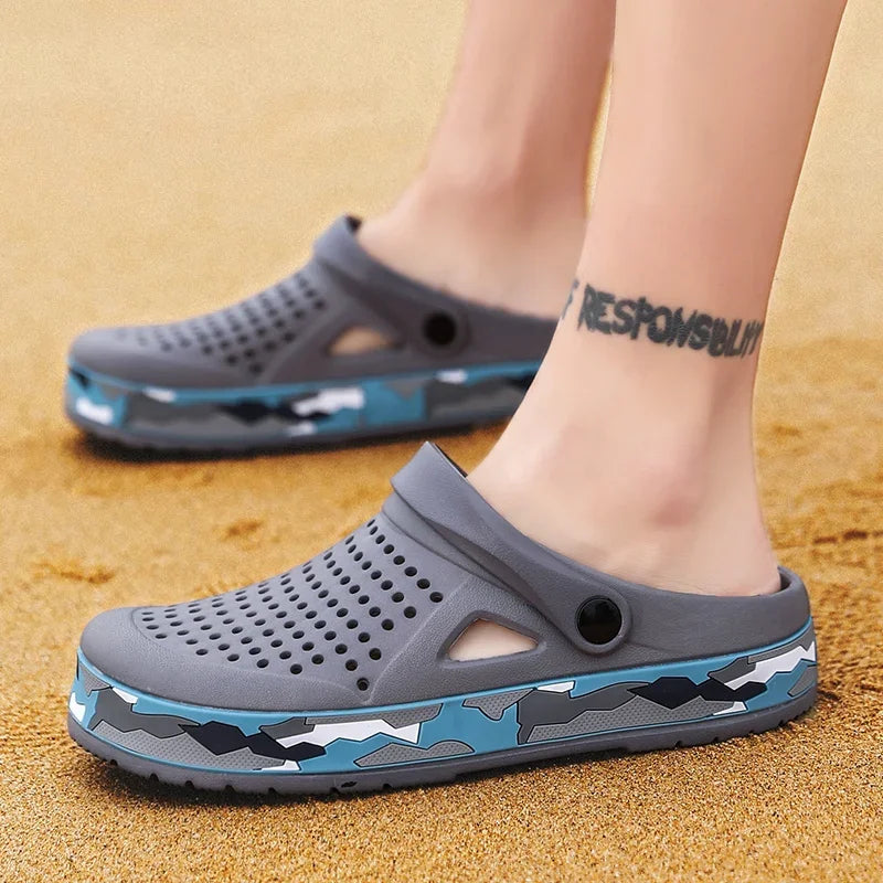 Band Men Sandals Black Garden Casual Aqua Clogs Hot Male Summer Slides Flip Flops Beach Swimming Shoes Mens Slippers Zapatos