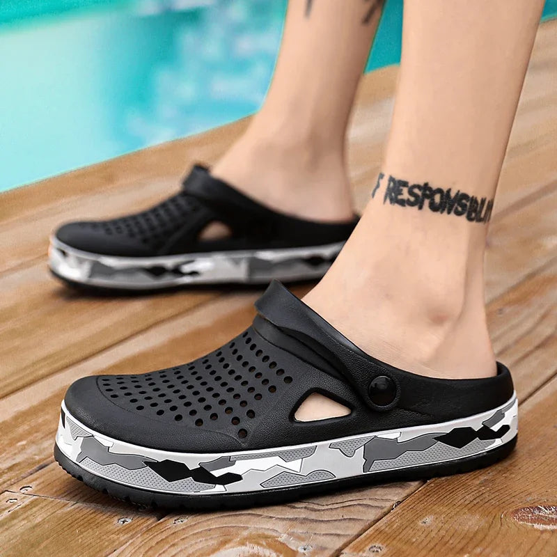 Band Men Sandals Black Garden Casual Aqua Clogs Hot Male Summer Slides Flip Flops Beach Swimming Shoes Mens Slippers Zapatos