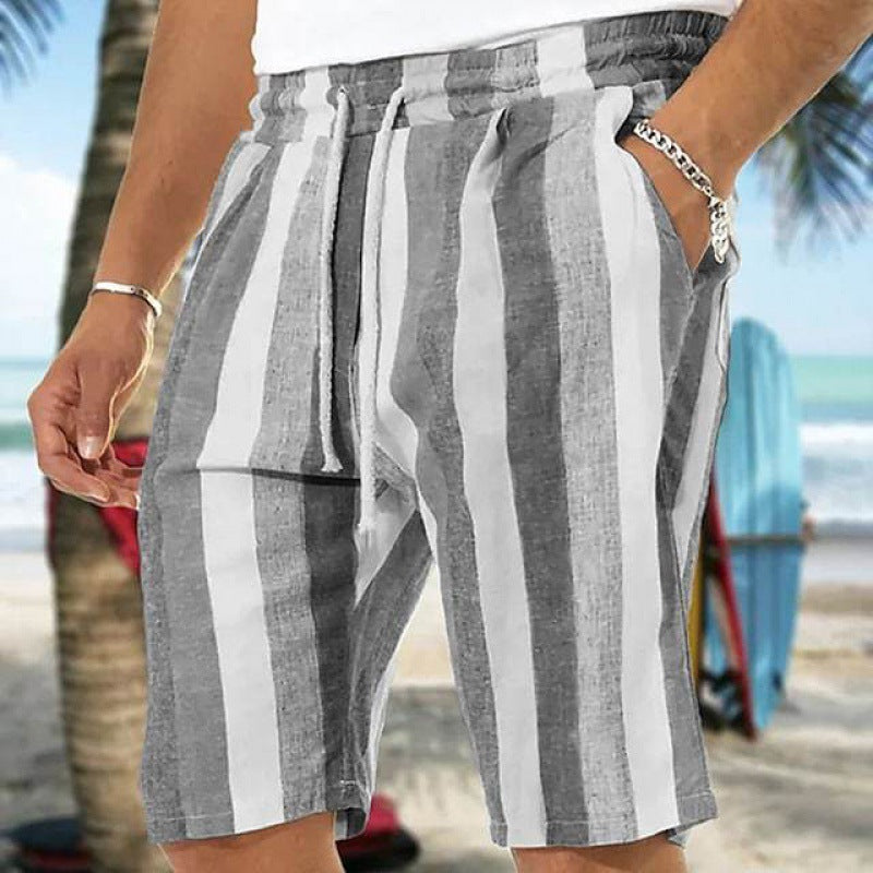 Men's Beach Drawstring Shorts Striped 3D Printing European And American