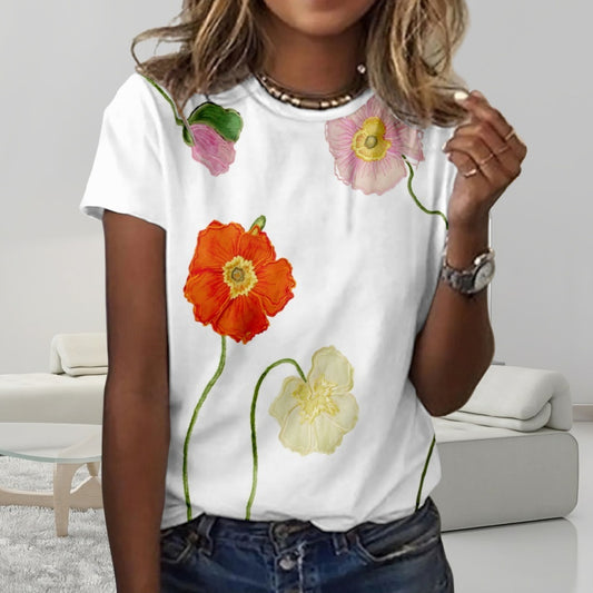 Flower 3D Digital Printing Casual Trend Short Sleeve Women's T-shirt