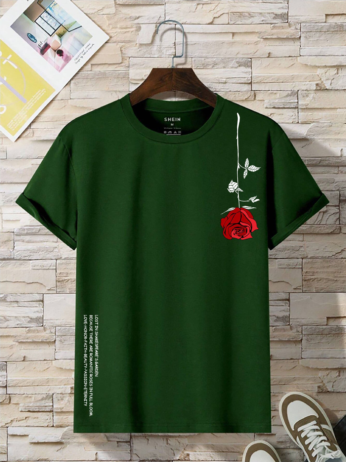 Retro Round Neck Short Sleeves Inverted Rose Print