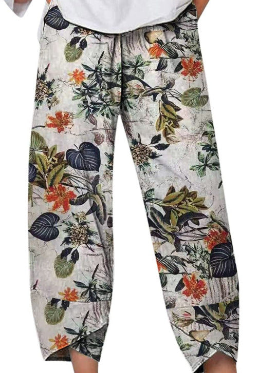 Slub Linen Loose Fashion Digital Printing Casual Pants