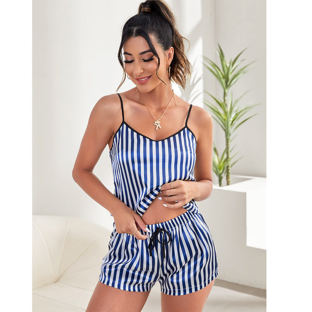 Summer Silk Ice Silk Suspender Pajama Shorts Two-piece Set Thin Homewear Suit