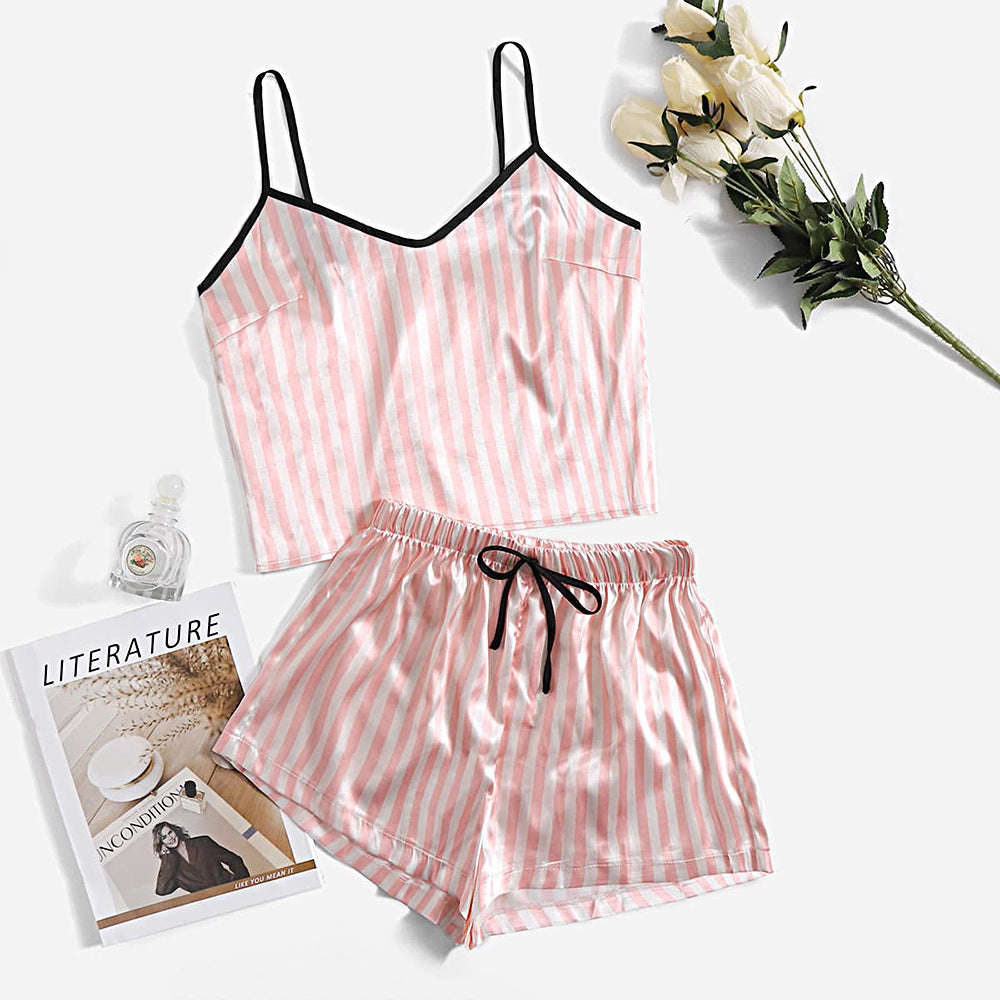 Summer Silk Ice Silk Suspender Pajama Shorts Two-piece Set Thin Homewear Suit